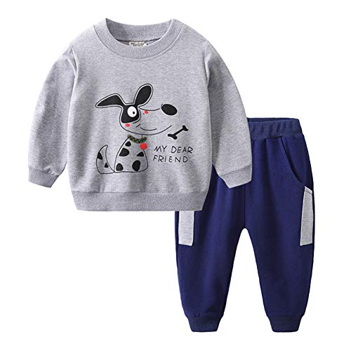 Toddler Baby Boy Clothing Sets Little Animal Printed Long Sleeve Tops and Pants Kids 2pcs Outfits (D-Grey, 4-5T)