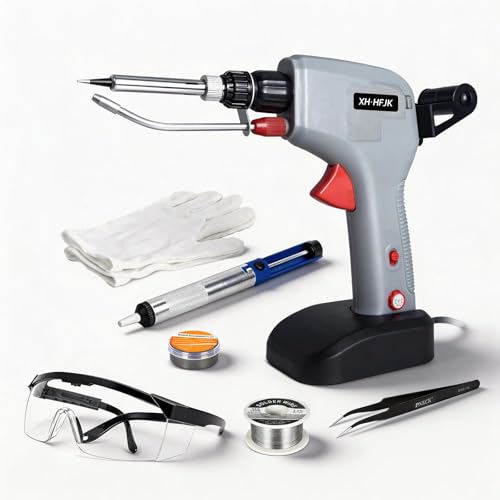 Image of Trigger-Feed Soldering Gun Kit, 120W 110V, 6-Level 392-842F Adjustable Temperature Soldering Iron for DIY Electronics and PCB Repair One-Hand Tin-Feeding (including gloves and goggles) | One-Hand Operation,30s Heating & 120WPower, with gloves and goggles