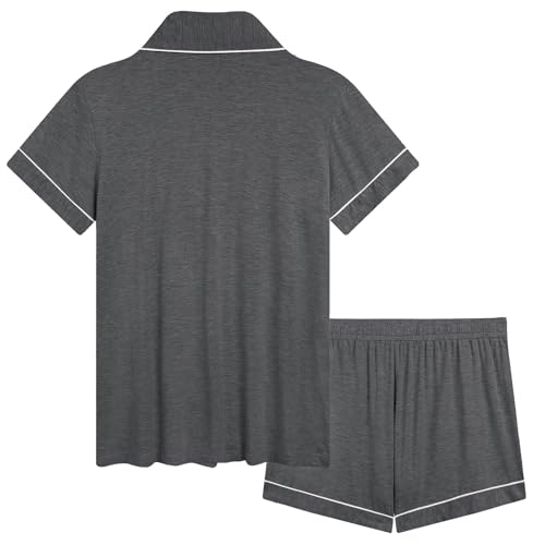 Image of Cherrydew Women Bamboo Viscose Super Soft Comfy Summer Cooling Short Sleeve Button Down Pajama Shorts Set S-XXL