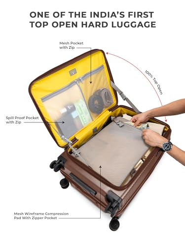 Image of EUME Aerotop Checkin Trolley Bag Large | Space Saving Top Open Suitcase | Expandable Hardshell Polycarbonate Luggage | TSA Lock, Anti Theft Zipper, Super Silent Wheels | 105L Espresso Brown