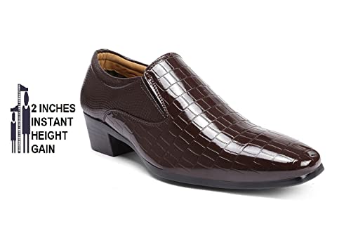 Image of BXXY Men's 2 inch Height Increasing Patent Material Casual Formal Moaccasion Slip-On Shoes with Pu Sole.