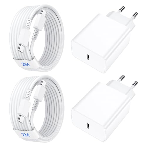 45W Cargador USB C para Samsung Galaxy, 2 Pack Cargador USB C Rápido para Samsung Galaxy S25/S25 Ultra/S25+/S24/S24 Ultra/S23/S22/S21/S20/S10/S9/S8/A55/A54 con 2M Cable, Tipo C Enchufe Carga Adaptador