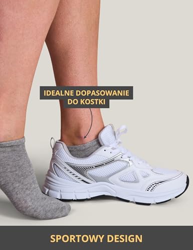 Basic Treasure 12 par skarpet do sneakersów dla kobiet i mężczyzn, bawełniane skarpety, oddychające, krótkie skarpety uniseks, czarne, białe lub szare skarpety do sneakersów, szary, 43-46 EU