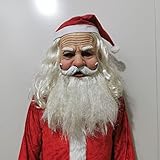 BEYAOBN Weihnachtsmann Maske - Nikolausmaske mit Rauschebart+Perücke+ Augenbrauen + Mütze Weihnachtsmannmaske Nikolaus Maske Weihnachtsmaske Santa Claus Karnevalsmaske Kostüm für Weihnachten Cosplay