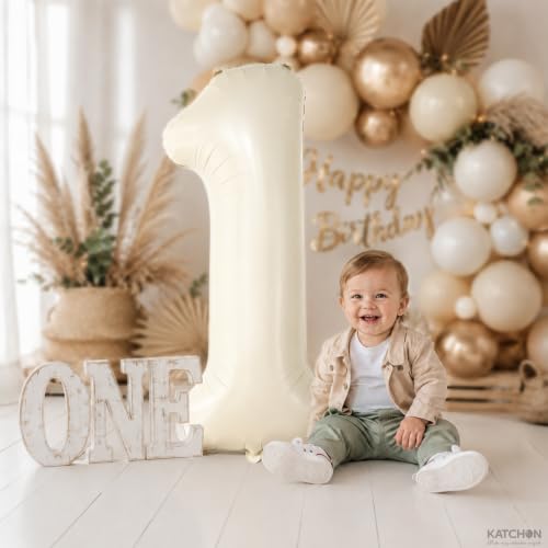 Image of KatchOn, Beige Number 1 Balloon 40 Inch, Happy Birthday Number Balloon | Number 1 Balloon, Reusable Foil Number Balloons for Birthday Decorations, 1st Anniversary Decor and Celebrations