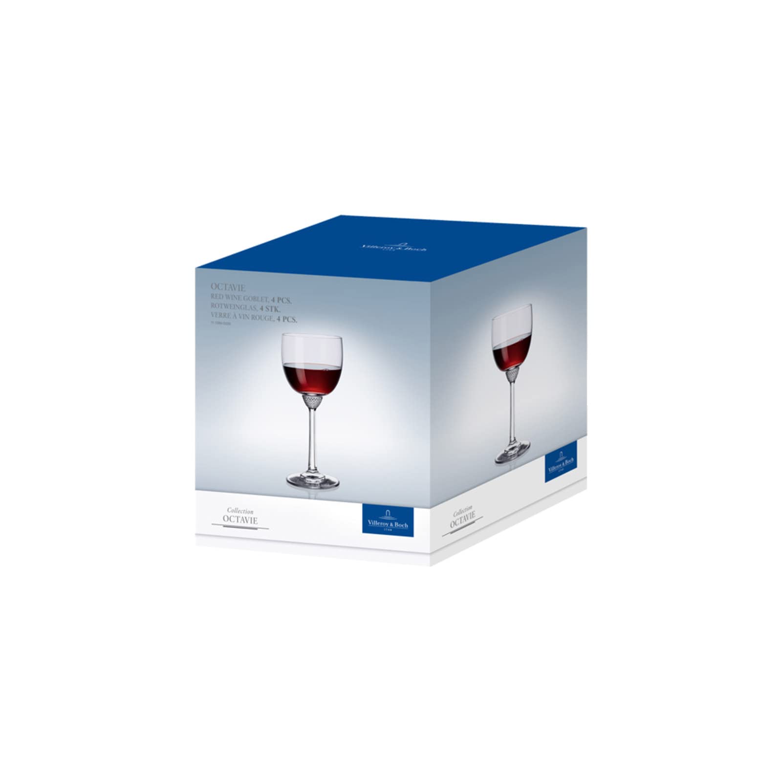 Villeroy & Boch Signature Octavie - Juego de 4 copas de vino tinto, 280 ml, cristal nostálgico con decoración de piedra en punta bajo la Kuppa, 196 mm, transparentes, aptas para lavavajillas