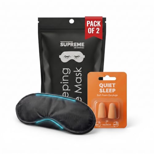 Image of Sleeping Eye Mask Kit for Men & Women | 100% Light Blocking, Soft and Washable Blindfold for Deep Sleep | Elastic Strap | Ear Plugs Included | (Large Size - Black)