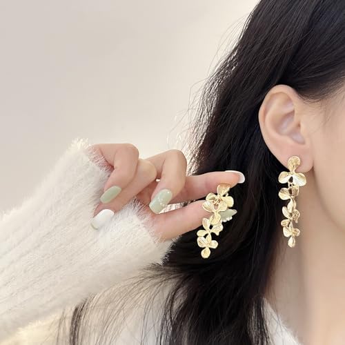 Leaf Dangle Earrings,Trendy Gold Plated Dangling Earrings for Brides Formal Earrings for Women Lady Prom Party2