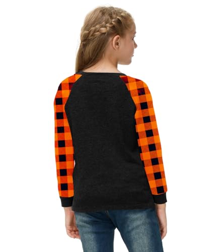 Image of Remimi Girls Thanksgiving Shirts Buffalo Plaid Raglan Tee Cute Turkey Holiday Party Long Sleeve Tshirt 5-14 Years
