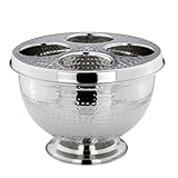 Flaschenkühler Ø 30 cm aus Edelstahl gehämmert mit Einsatz für 4 Flaschen - großer Sektkühler für Champagner, Wein und Getränke - Tischkühler für Events, Gastronomie und festliche Tischgestaltung