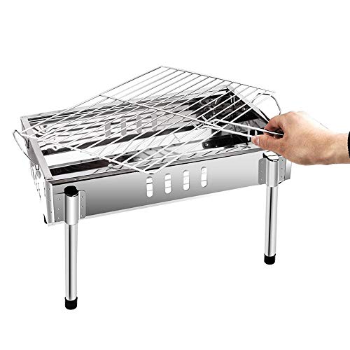 Holzkohlegrill Edelstahl Barbecue Grill Tragbarer Campinggrill für Garten Barbecue Picknick Camping und Party