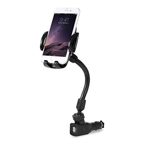 Car Phone Mount, 3-in-1 Cigarette Lighter Car Mount 360°Rotatable Universal Cell Phone Holder with Dual USB Ports Car Charger for iPhone X 8 8 Plus 7 7 Plus 6 Galaxy S9 Note 9 8 S8 and More (Black)