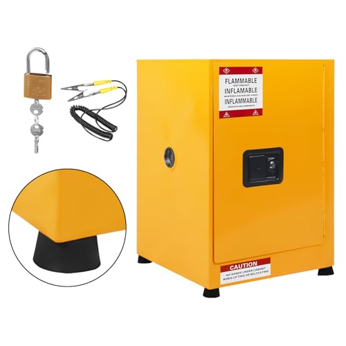 Image of Flammable Cabinet 17 inch x 17 inch x 18 inch, Safety Cabinet - Fireproof, Galvanized Steel, Leakproof, Hazardous Storage Cabinet for Industry, Company and Home, Yellow