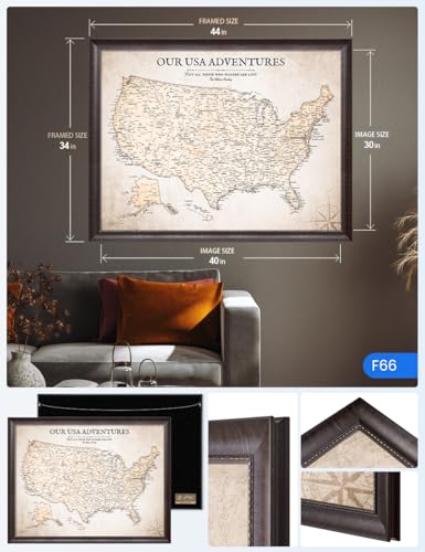 Image of IPIC - Custom USA Map Canvas Wall Art, Personalized Push Pin Travel Map with Name and Message for Travel Lovers, Oversized Pinnable Wall Decor for Home, Office, Study or RV