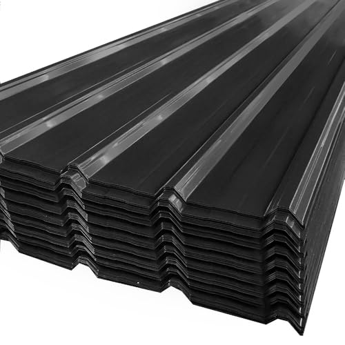 Corrugated Roofing Sheets 12pcs, Galvanised Metal Roofing Sheets, Box Profile 110x45cm Coated 7m² Trapezoidal Grooved Roof sheets, Waterproof Tiles Shed Roof Covering Outdoor Wall Cladding (Black)