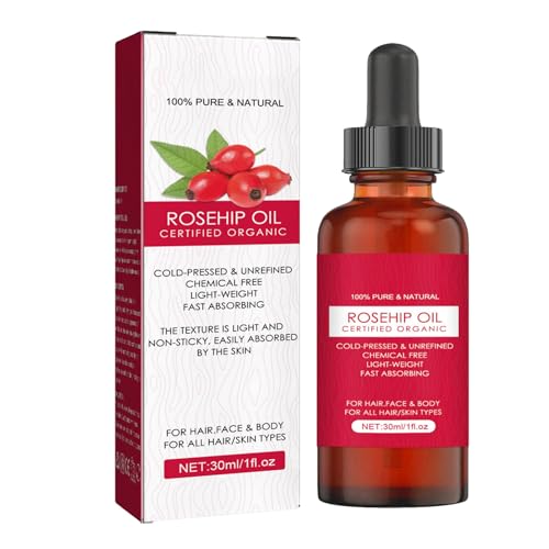 Rosa mosqueta - Aceite Facial orgánico Rosa mosqueta prensado en frío,Aceite Esencial Facial 30 ml, Masaje Corporal hidratante para Cicatrices, estrías, Cabello, uñas