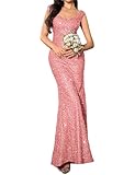 Madam Uniq Formal Dress Sequin Fishtail Sleeveless 1920s Gatsby Cocktail Prom Elegant Maxi Evening Gowns for Women (Pink,L)