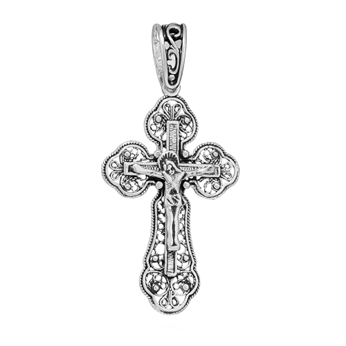 Pendentif crucifix en argent 925 de haute joaillerie avec détails ciselés main 15435