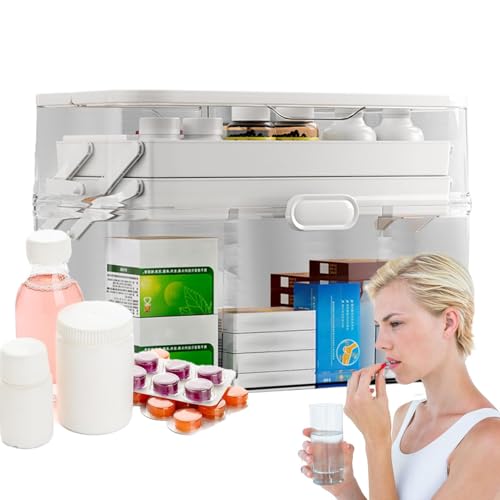 医薬品保管ボックス|家庭用投薬貯蔵ボックス、取り外し可能な3層投薬ケースツールコンテナ家族、男性、シニアのためのトレイ付きコンテナ 外出先で必要な薬を運ぶのに理想的であるため、箱を開けるのが面倒なことなく、すべてのストレージのニーズを満たしています。いつで