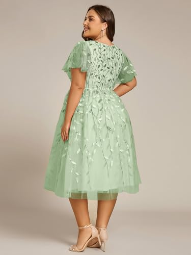 Image of Ever-Pretty Womens Embroidered Tulle Plus Size Cocktail Evening Party Dress A-Line Midi Wedding Guest Dresses for Curvy Women