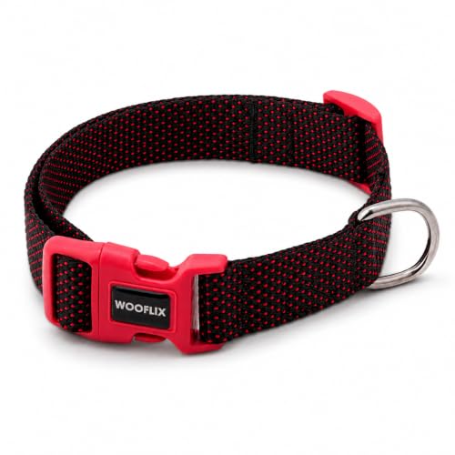 Image of Wooflix Premium Adjustable Dog Collar for Small, Medium & Large Breed Dogs | Heavy Duty Nylon Dog Neck Belt with Strong Buckle & D-Ring for Walking, Training & Daily Use (Red, Medium)