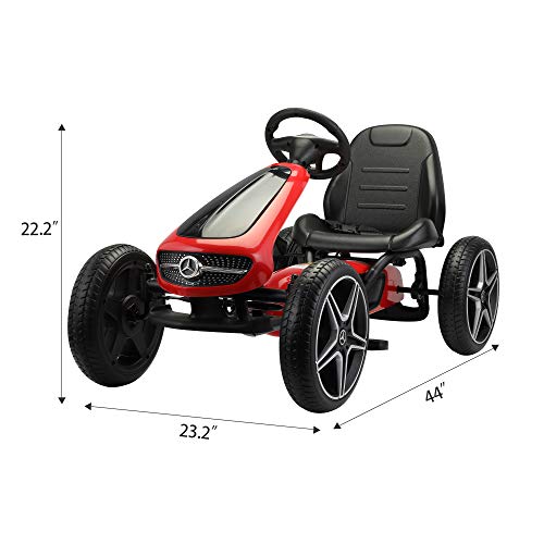 4 Wheel Pedal Go Kart, Kid’s Ride-on with Optional Installation Position Manual Brake Lever Music and Horn (Red)