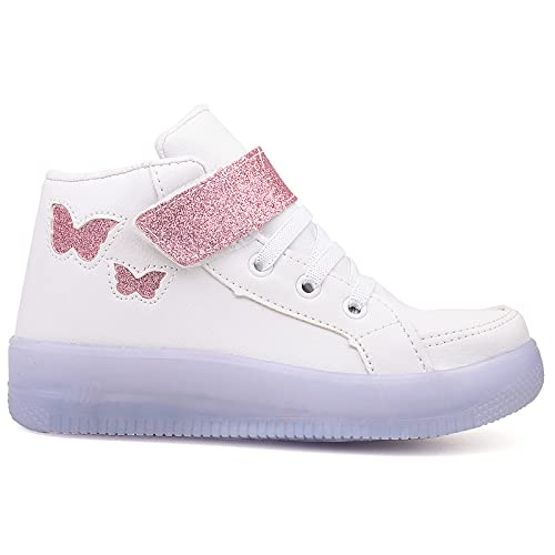 Tenis Infantil De Led Meninas Botinha Borboleta + Relogio Cor:Branco;Tamanho:33