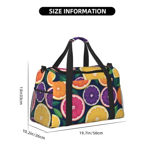 Citrus Fruit Print Travel Duffle Bag - Foldable Personal Item Travel Bag for Women & Men,Carry-On Convertible Crossbody Tote Bags with Adjustable Shoulder Strap & Pockets 13x10.2x19.7 in4