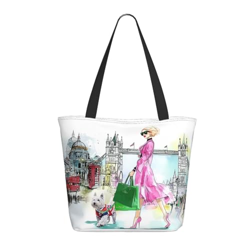 Quelindra Artistic London Portrait Tote Bag，London Canvas Tote Bag，London Souvenirs