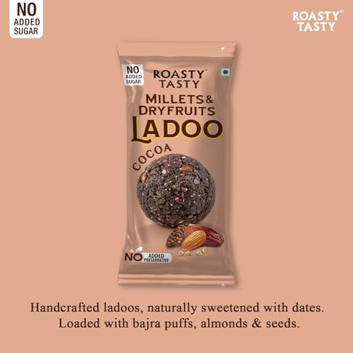 Image of Roasty Tasty Cocoa - Millets & Dryfruits Ladoo | Energy Bar Replacement | No Added Sugar | No Artificial Flavor | Healthy Snacks | Rich in Proteins | Dry Fruits, Seeds & Nuts Mithai | 5 Pcs -40g each