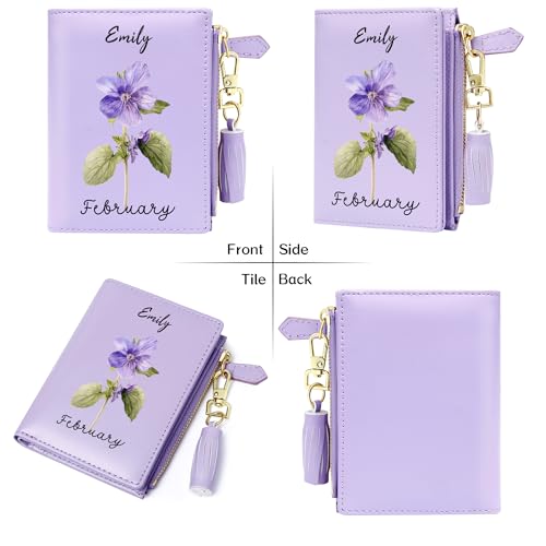 Customized Women's Wallets with Name and Flower,Holiday Gift for Women,Thanksgiving Day Gifts for Parent Grandpa,Birthday Gift for Husband/Wife2
