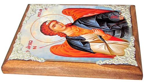 IconsGr Wooden Greek Christian Orthodox Wood Icon of Archangel Michael / AM30, Blue, 15L x 11W cm - Image 2