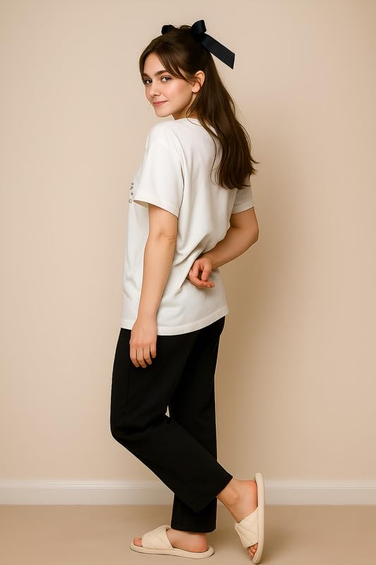 Image of My Swag Womens Cotton Nightwear Set | Dreamy Nights Printed T-Shirt with Relaxed Fit Pajama | Perfect for Sleep & Home