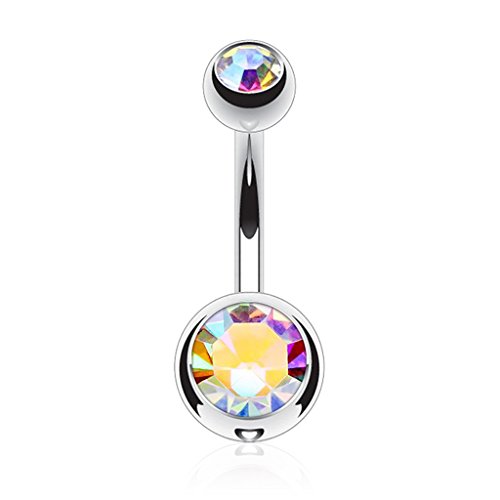 FIFTH CUE 14G G23 Solid Titanium Double Gem Ball Naval Belly Button Ring (1/2
