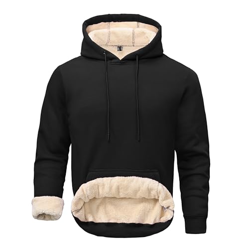 Tansozer Men's Sherpa Pullover Hoodie Heavy Thick Fleece Lined Winter Windproof Warm Athletic Sweatshirts