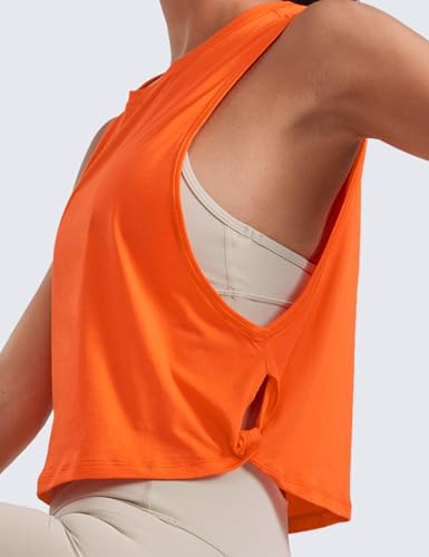 Image of CRZ YOGA Pima Cotton Dropped Armhole Tank | Workout, Naturally Soft, Loose Fit, Crop, Crewneck, Knotted Sides, Sleeveless Tops for Women