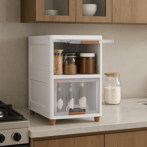 Image of HOMIFLY 2 Tier Kitchen Cabinet Storage Rack /Multipurpose Cupboard for Storage /Modular Kitchen Storage Rack /Almirah for Bedroom /Stackable Plastic Cabinet for Home /Cloth Organizer-(Transparent)