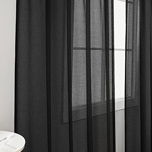 Image of Sheer Curtains 108 inch Length 2 Panels Set, Semi Sheer Privacy Curtain Drapes, Black Rod Pocket Window Treatments Voile Curtains for Windows Living Room Bedroom Sunroom French Doors, 52 inchW x 108 inchL