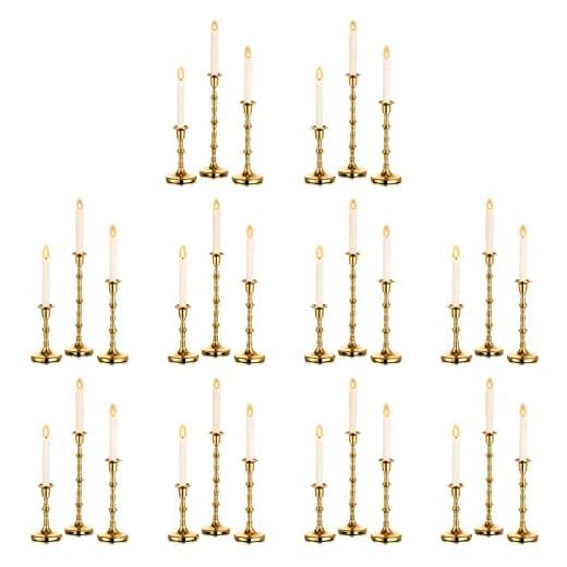 Nuptio Candelabros para Velas 10 Juegos (30 Piezas) Portavelas Altos A Granel Candelabro de Metal Dorado Modernos Centros de Mesa para Cenas A la Luz de Las Velas Decoraciones de Bodas de Navidad