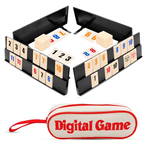 Rummy Spiel Rummy Reisespiel Set mit 1 Aufbewahrungstasche 4 Stände 106 Spielsteinen Klassische Tragbarer Brettspiele Leicht Verständlich für 2-4 Person Reisespiel für Erwachsene und Kinder