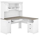 Bush Furniture Fairview L Shaped Desk with Hutch, 60W, Shiplap Gray/Pure White