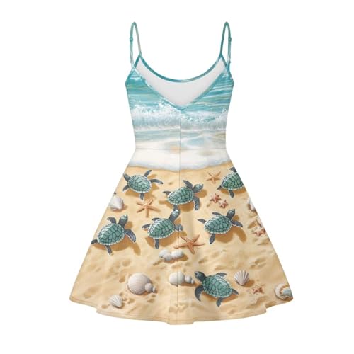 Image of Women's Spaghetti Strap Dress Summer Casual Swing Sundress Girls Beachwear Swing Mini Dress