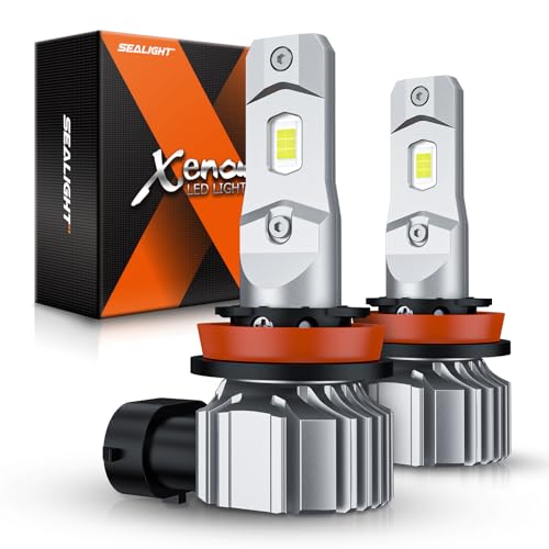 SEALIGHT H11 LED Fog Light Bulbs, 34000LM H8 H16 H11 LED Bulbs 6500K Cool White, 360° Adjustable Ring, Non-Polarity, IP68 Waterproof, Pack of 2