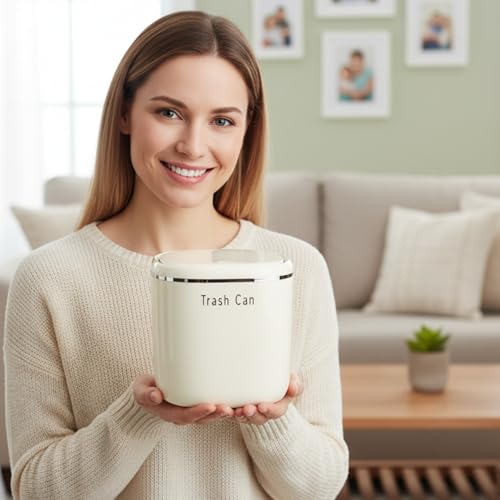 Image of 0.8 Gallon Mini Desktop Trash Can with Push-Open Lid, Small Countertop Waste Basket Includes 50 Bags，Eco-Friendly PP Little Garbage Can, Tiny Trash Bin for Office, Bedroom & Bathroom(White)