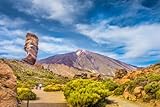 Cuadro compuesto de aluminio de 80 x 50 cm: vista panorámica de la forma única de Roque Cinado con la famosa cumbre del volcán Pico del Teide en fondo (98416467)