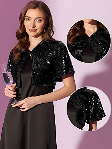 Image of Allegra K Sequin Bolero for Women's Sparkly Crop Glitter Formal Shrug for Evening Dresses