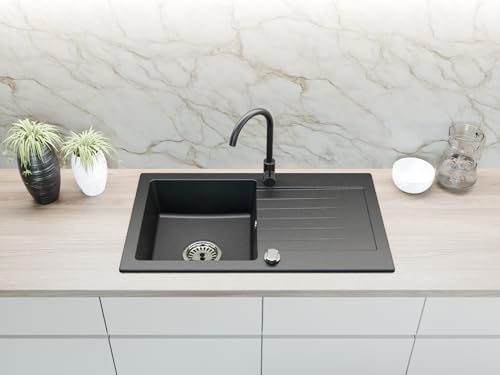 Faizee Home | Spülbecken Granit Schwarz 75x44 cm | Hochwertige...