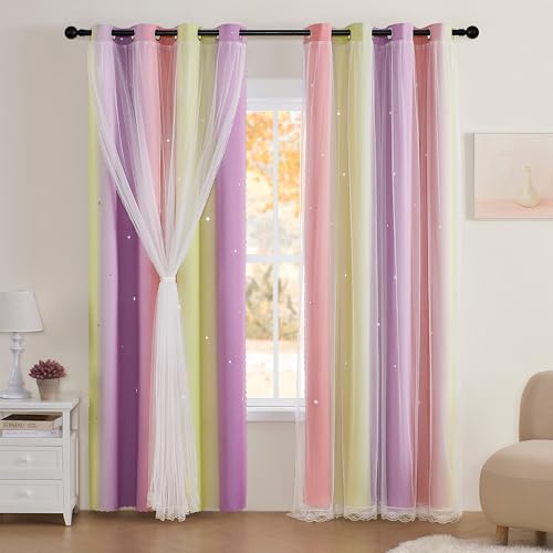Image of XiDi Curtains for Bedroom Decor, Rainbow Pink PurpleYellow34 /96 /1