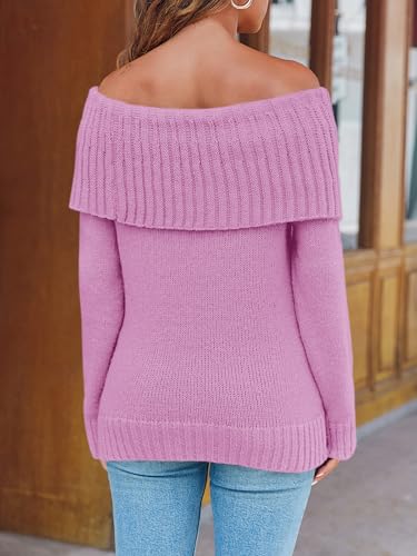 Image of Saodimallsu Womens Off The Shoulder Sweaters Oversized Long Sleeve Loose Ribbed Knit Fall Trendy Pullover Tops