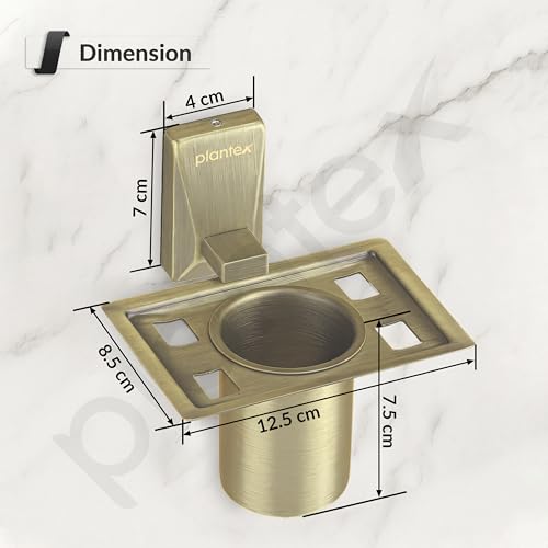 Image of Plantex 304 Grade Stainless Steel Tumbler Holder /Tooth Brush Holder for Bathroom - Crystal (Brass Antique)